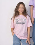 T-shirt oversize NEW York Brooklyn pudrowy róż KIZ