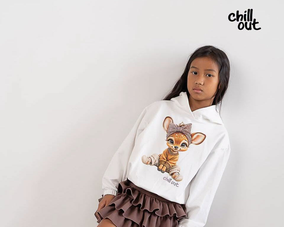 Bluza dziewczęca z kapturem śmietankowa jelonek CHILL OUT