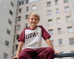 T-shirt chłopięcy śmietankowo-bordowy z nadrukiem ALL FOR KIDS