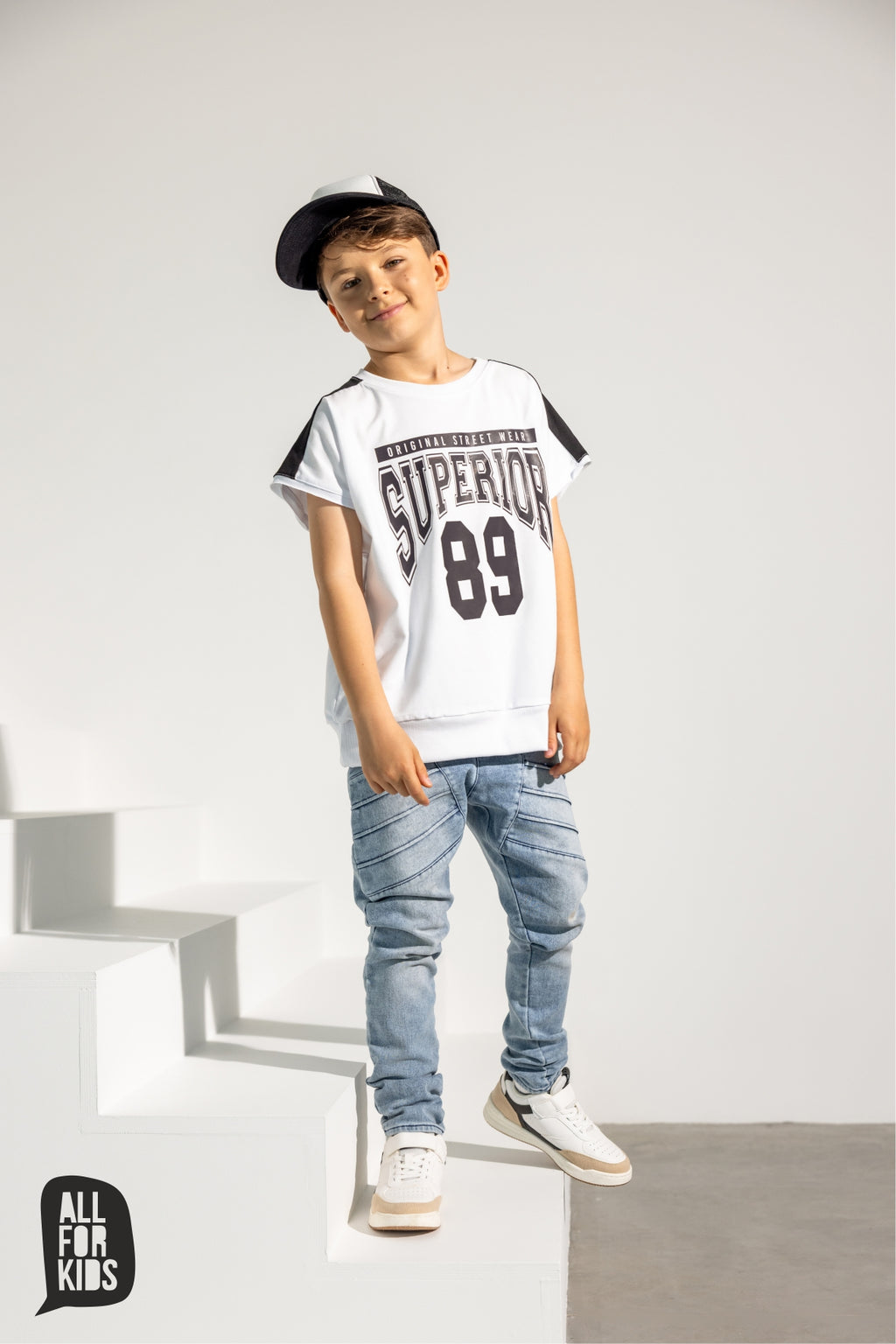 T-shirt chłopięcy biało-czarny ALL FOR KIDS