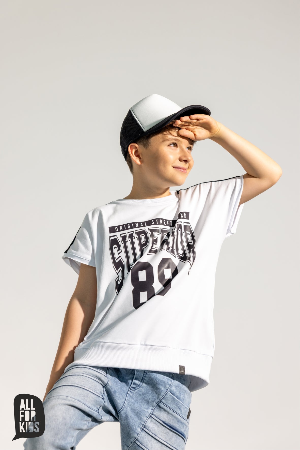 T-shirt chłopięcy biało-czarny ALL FOR KIDS