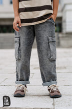 T-shirt chłopięcy oversize w beżowo-brązowe pasy ALL FOR KIDS