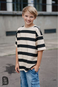 T-shirt chłopięcy oversize w beżowo-brązowe pasy ALL FOR KIDS