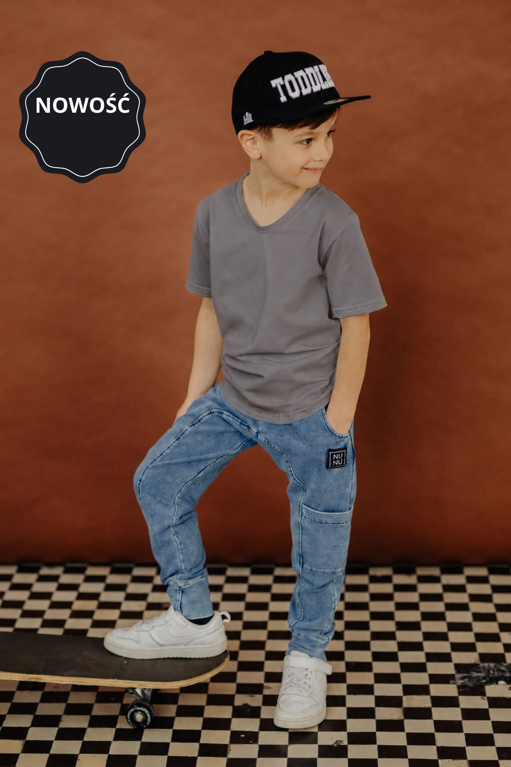T-shirt chłopięcy slim basic grafitowy NUNU