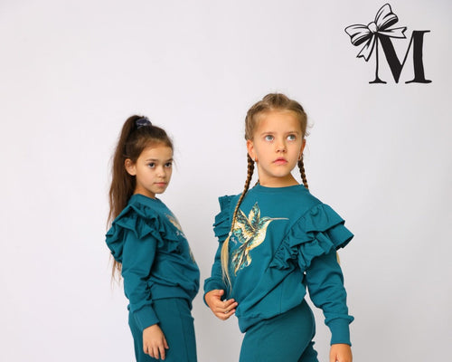 Bluza dziewczęca z falbankami i kolibrem z dżetami Mała Mi