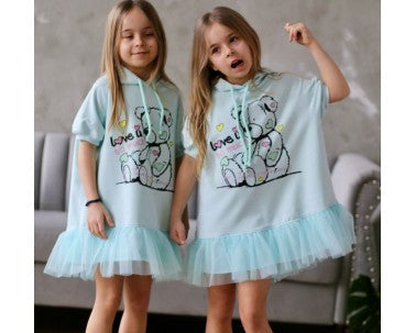 Sukienka dziewczęca z tiulowym dołem miętowa QBA Kids