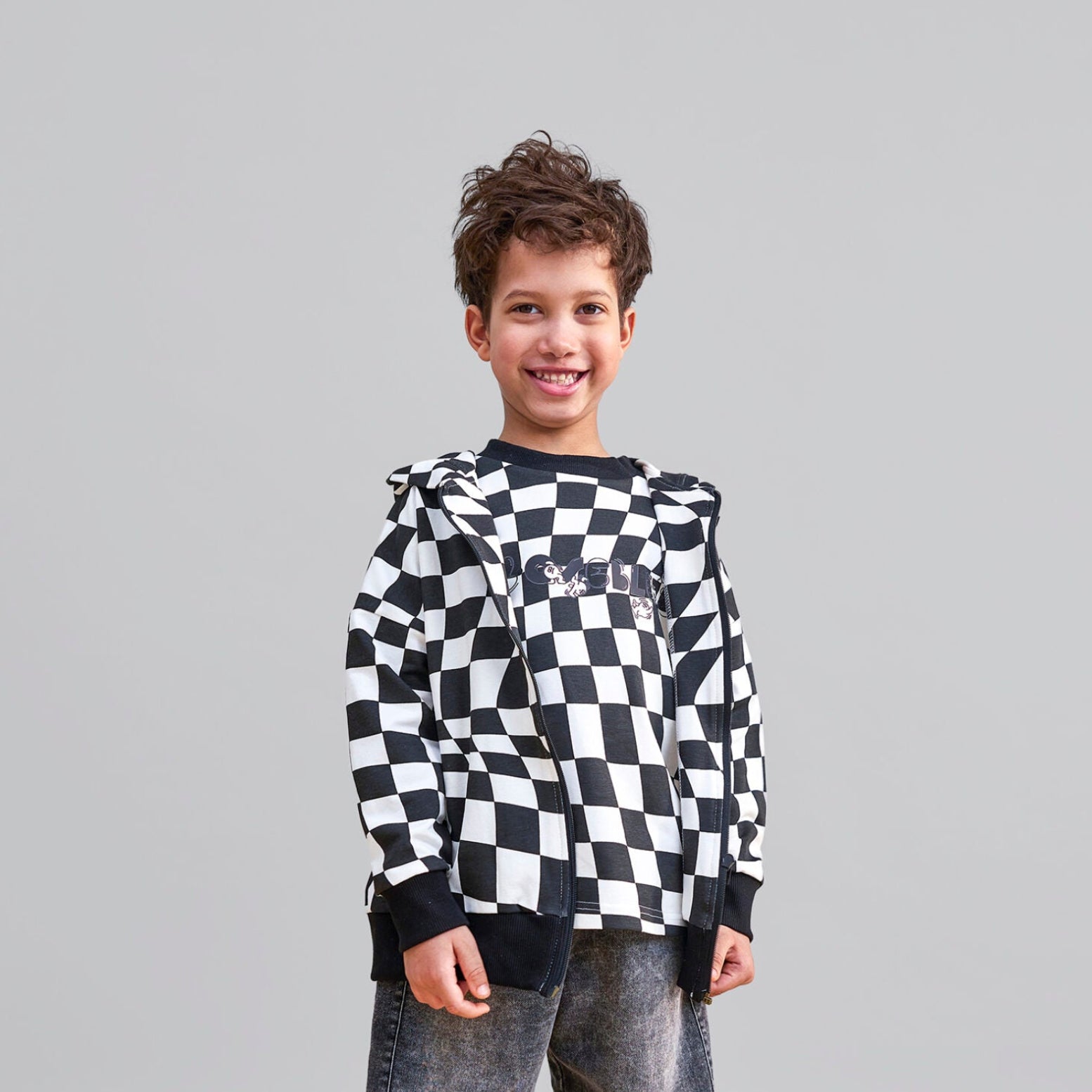 Bluza chłopięca w biało-czarną szachownicę Loose Bluzz